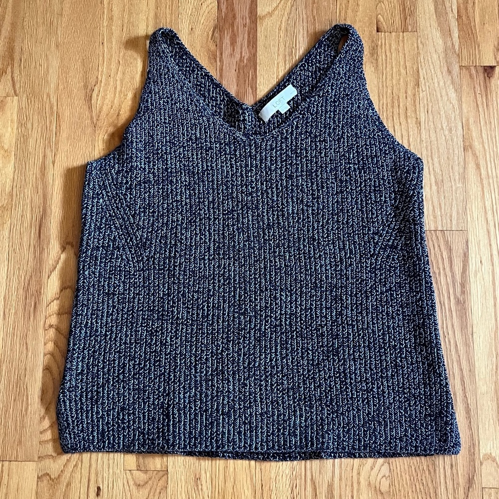 Loft Black & White Marled Knit Tank Top